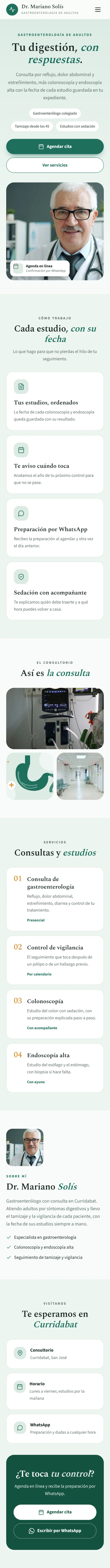 Sitio del Dr. Mariano Solís visto en un teléfono