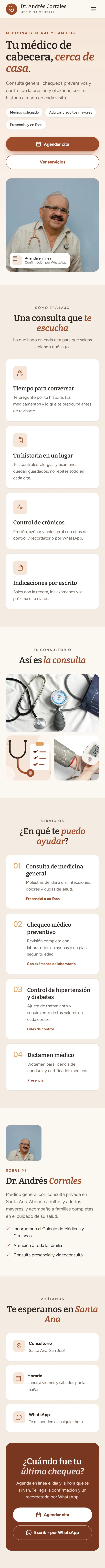 Sitio del Dr. Andrés Corrales visto en un teléfono
