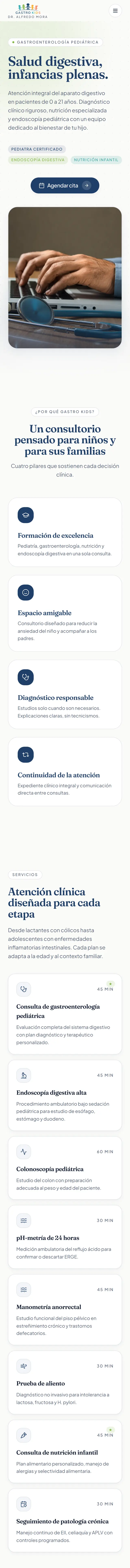 Sitio del Dr. Alfredo Mora — Gastro Kids visto en un teléfono