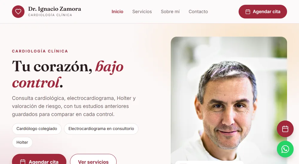 Página de una consulta hecha con Asclepia, con su marca y su botón para agendar