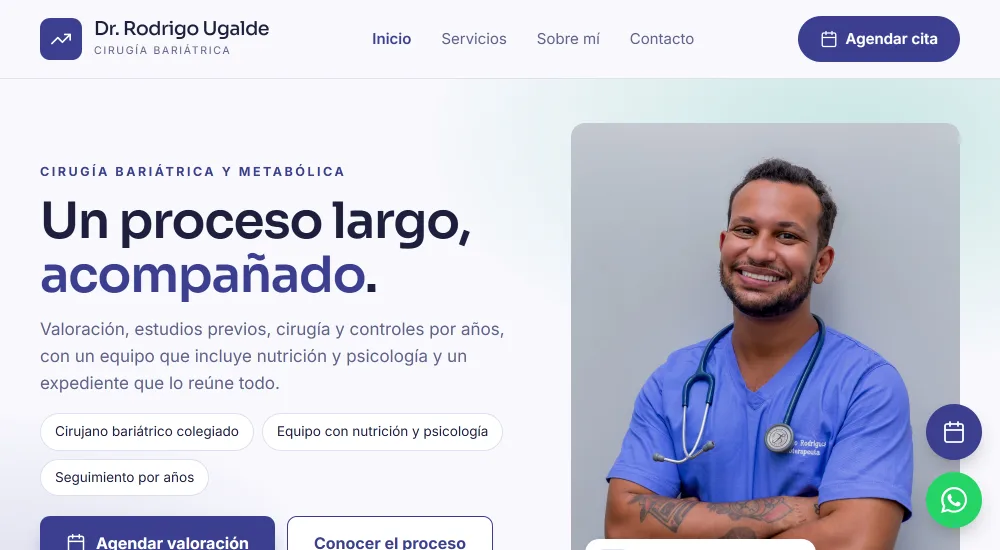Página de una consulta hecha con Asclepia, con su marca y su botón para agendar