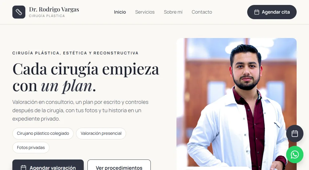 Página de una consulta hecha con Asclepia, con su marca y su botón para agendar