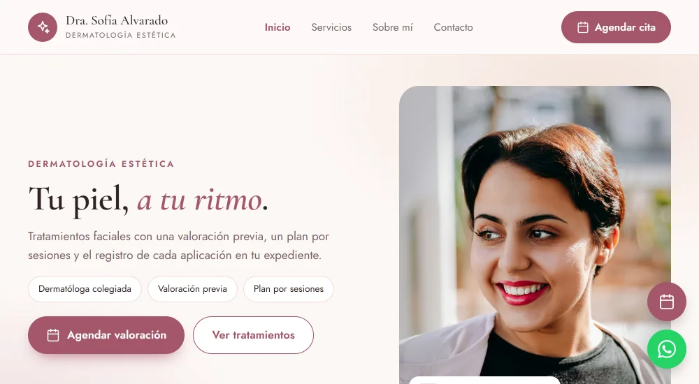 Página de una consulta hecha con Asclepia, con su marca y su botón para agendar