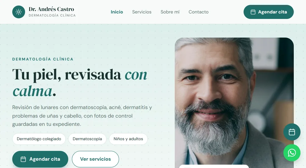 Página de una consulta hecha con Asclepia, con su marca y su botón para agendar