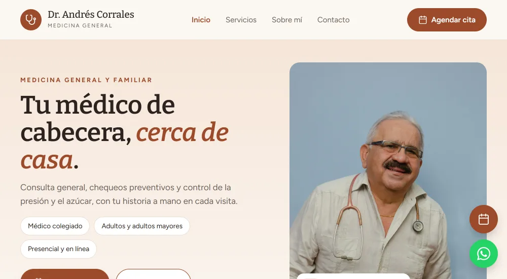 Página de una consulta hecha con Asclepia, con su marca y su botón para agendar