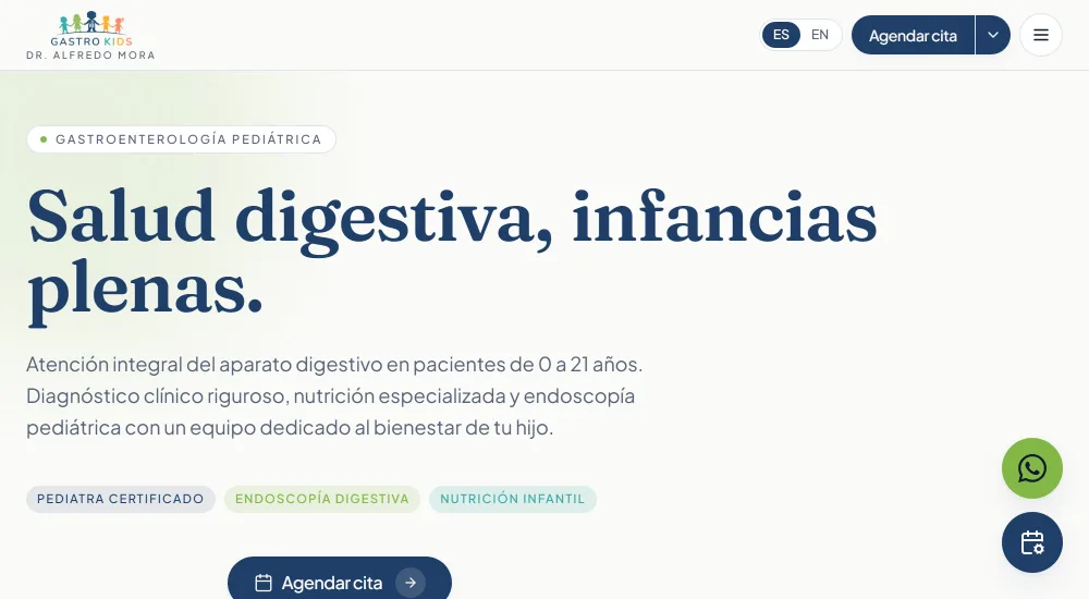 Página de una consulta hecha con Asclepia, con su marca y su botón para agendar