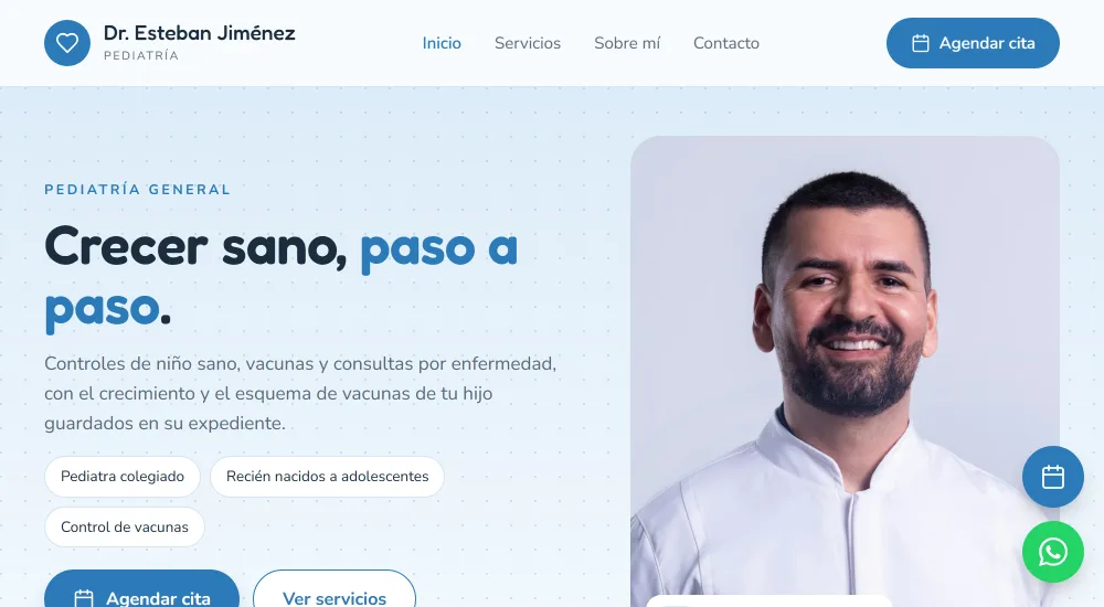 Página de una consulta hecha con Asclepia, con su marca y su botón para agendar