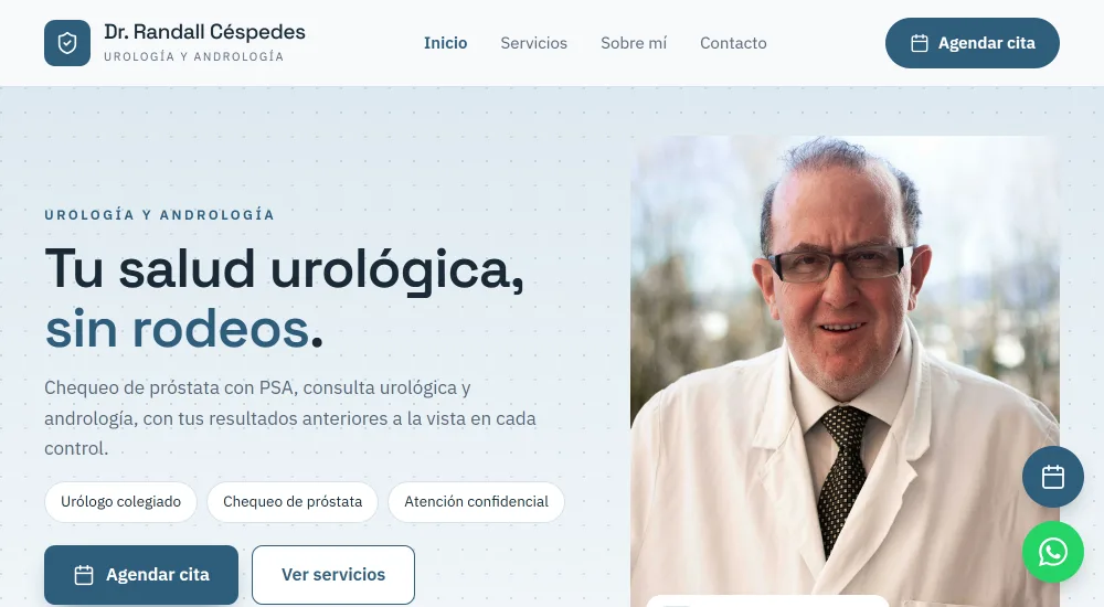 Página de una consulta hecha con Asclepia, con su marca y su botón para agendar